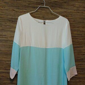 Yilijuan Aqua & White Tunic Blouse / Mini Dress | XXL | Pre-Loved Perfection
